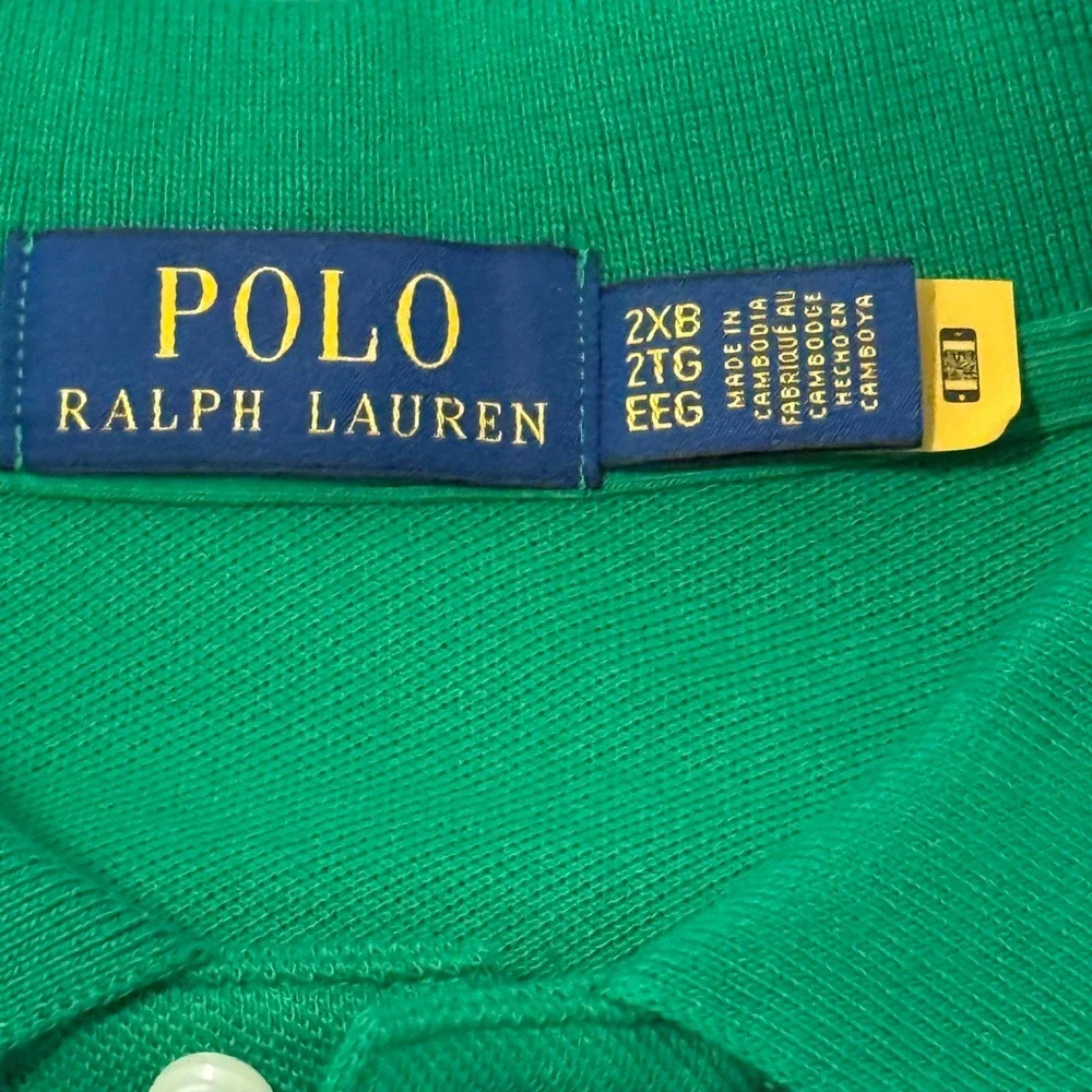 Polo Ralph Lauren Mens Green Tipped Pique Polo‎ Shirt 2XB Big & Tall